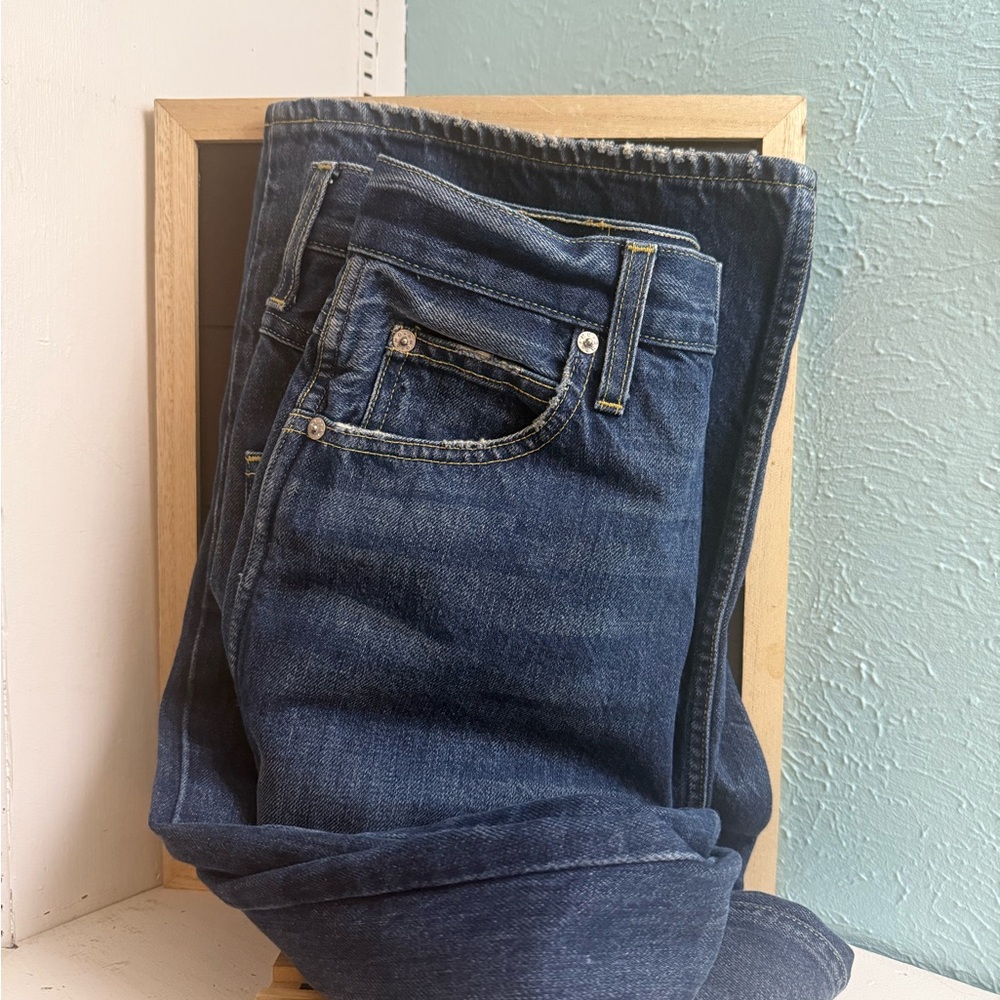 AMO Ava Crop Jeans 29 Cherish Wash High Rise Straight Leg Rigid Denim USA